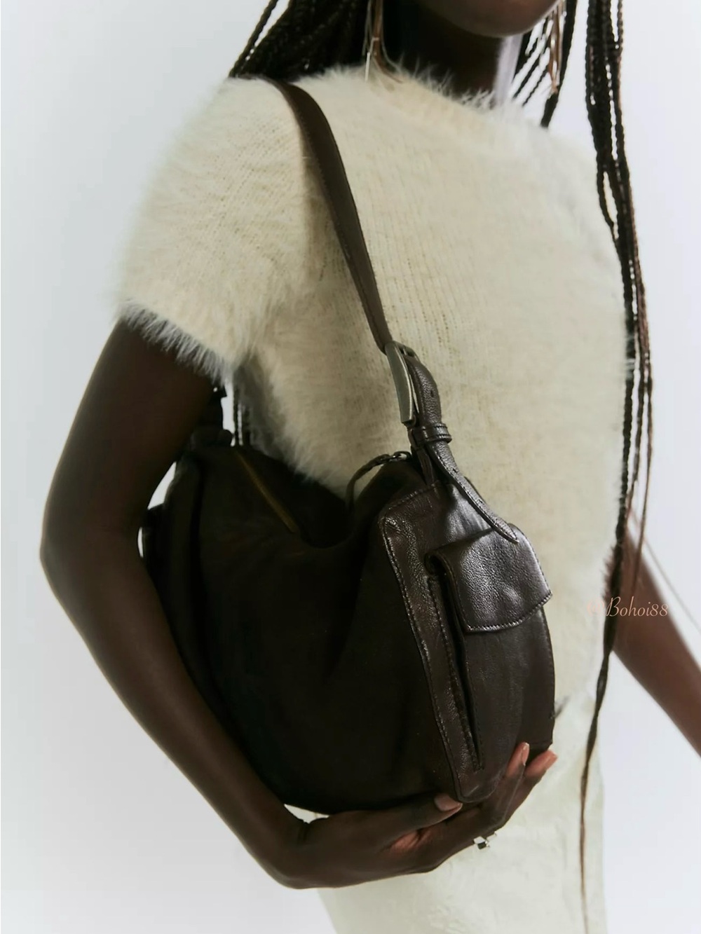 NWT Free People Boxy Shoulder Bag Leather Suede - Picture 12 of 13